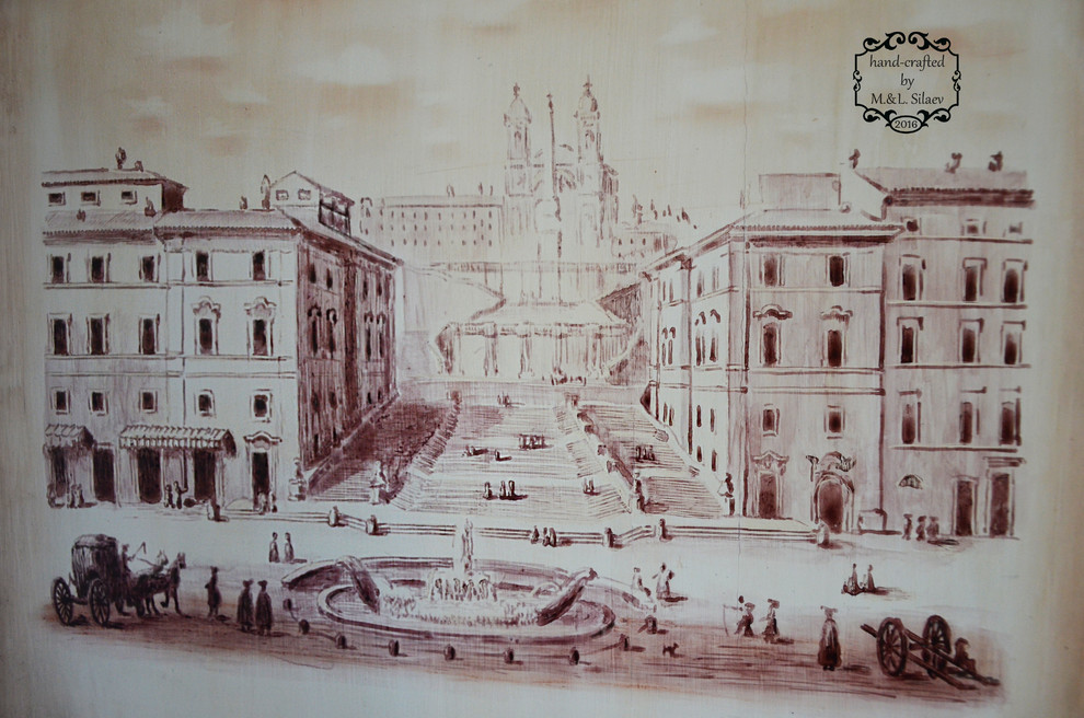 Графика на дубе для украшения интерьера.