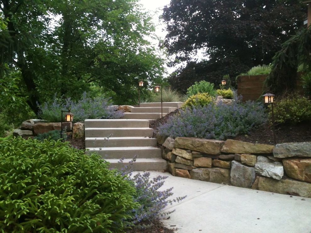 Design ideas for a rustic full sun front yard landscaping.