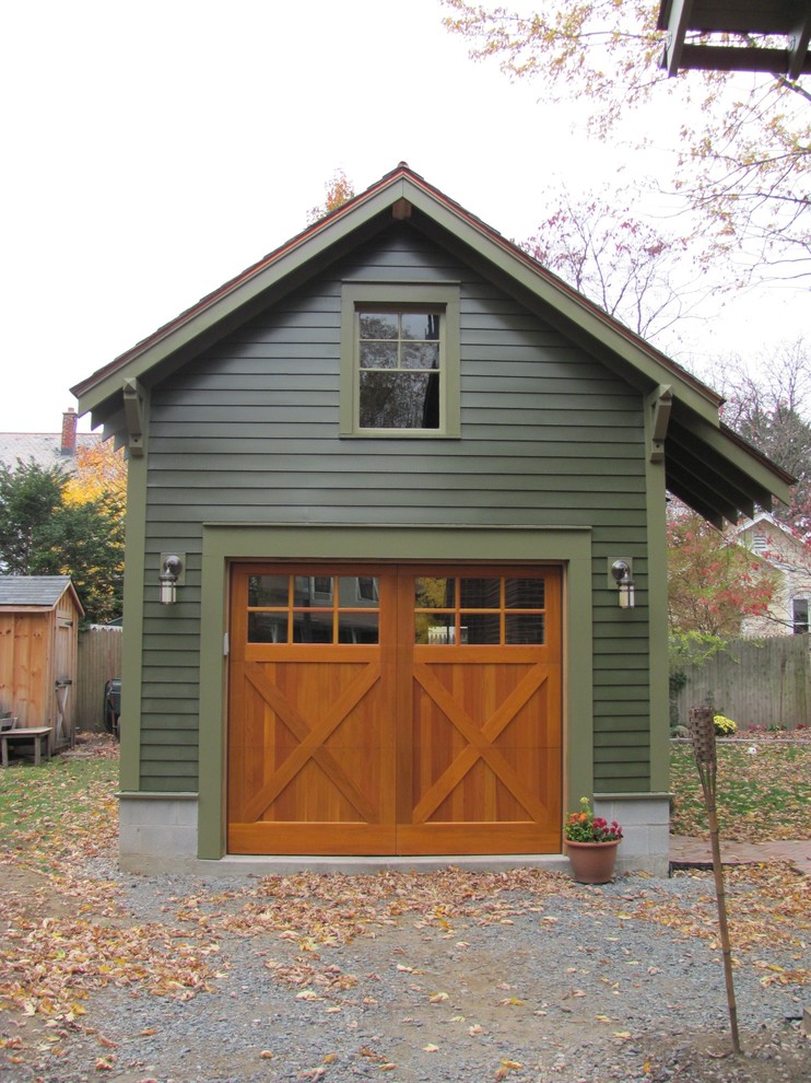 Small arts and crafts detached garage photo in New York