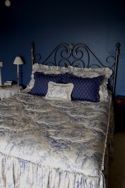 Blue White French Country Toile Bedroom Mediterranean