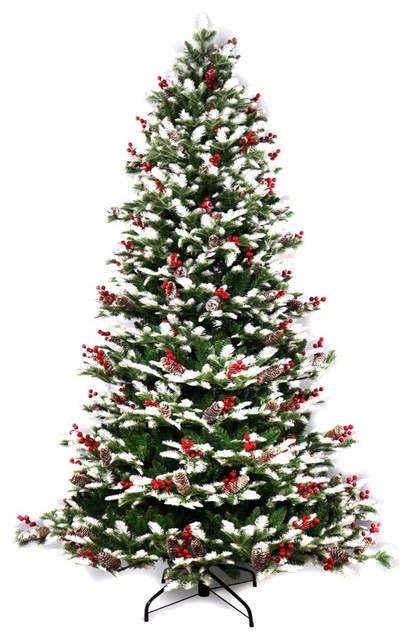 Snow Dusted Artificial Christmas Tree With Cranberry Clusters, 6'