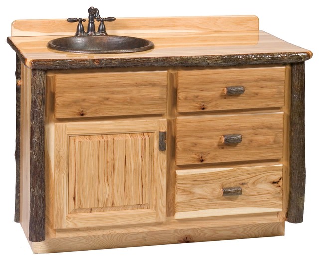 Hickory Log Vanity, 36, 42, 48" Without Top, Sink Left, 42", Cognac