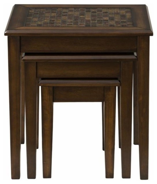 Baroque Brown Nesting Tables With Mosaic Tile Inlay Rustic Coffee