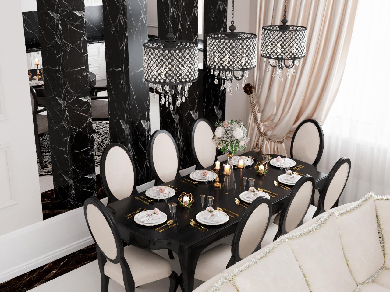 Загородный дом (кухня,гостиная) в стиле арт деко