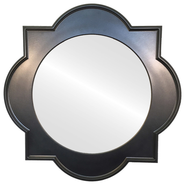 Spandrel Framed Mirror, Matte Black Mediterranean Wall Mirrors by