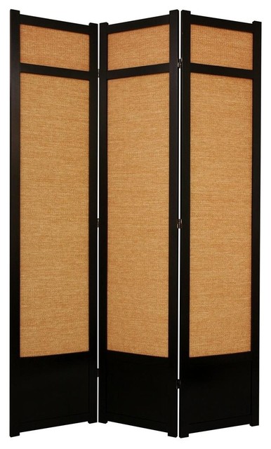 7 ft. Tall Jute Shoji Screen w Kick Plate (3 Panels / Black)