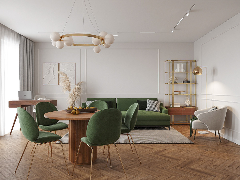 Неоклассический интерьер прихожей и кухни-гостиной