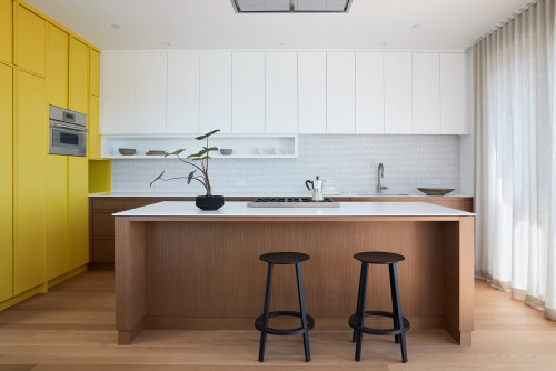 Modern Kitchen Cabinet Mississauga design featuring bold yellow accent cabinets