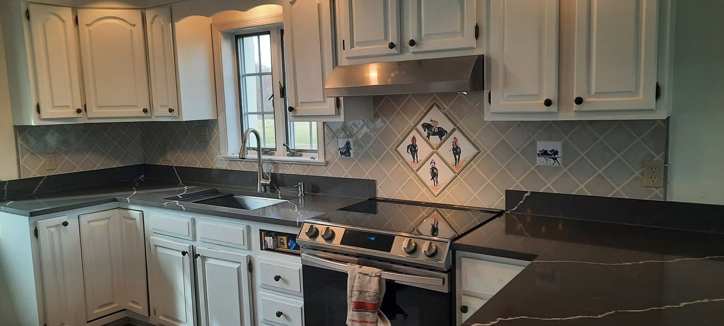quartz tops hand painted tile splash