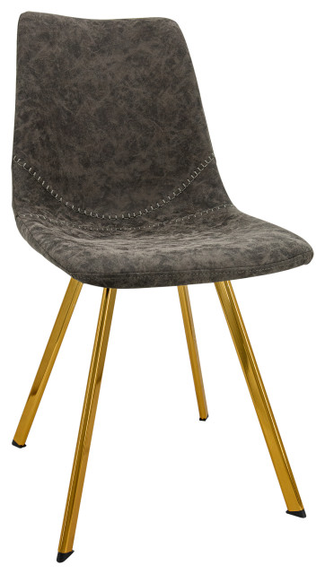 LeisureMod Markley Modern Leather Dining Chair With Gold Legs, Gray