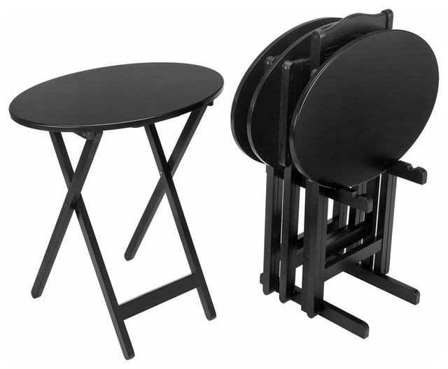 Round Folding Bistro Tray Table 19 75 Diameter 2 Pack Espresso 5 Piece Oval Tray Table Set Black
