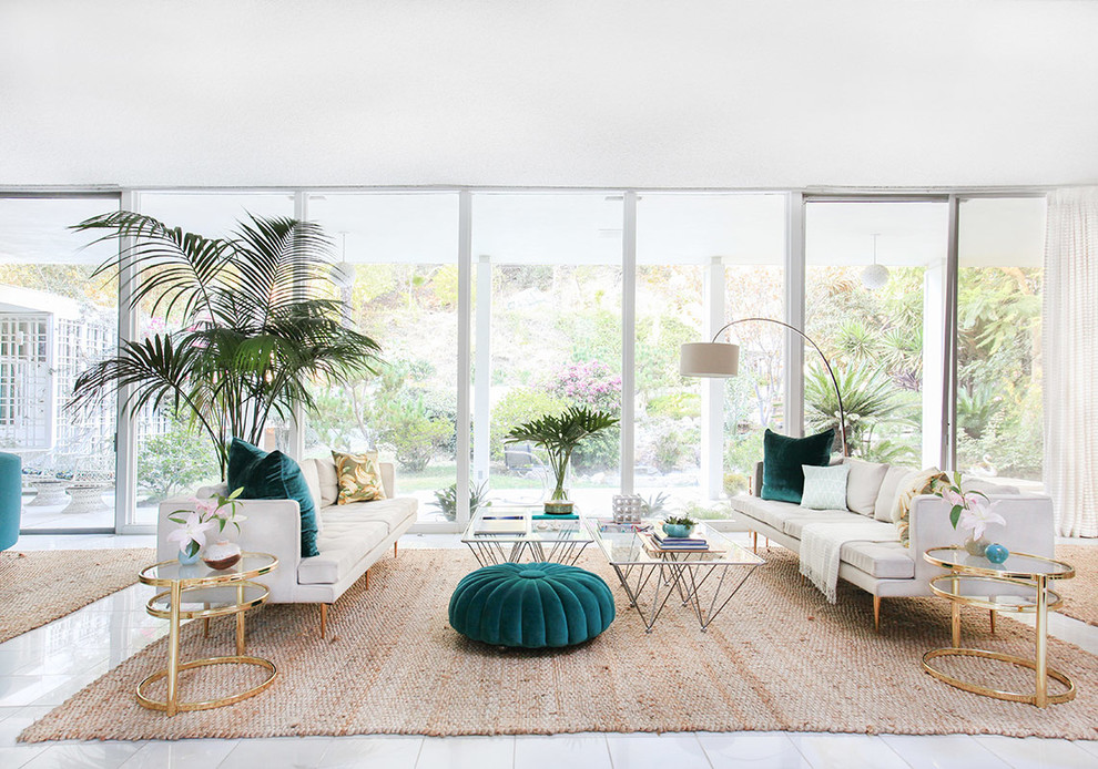 Design ideas for a midcentury open concept living room in Los Angeles.