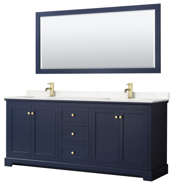 Avery 80" Double Vanity, Dark Blue, Carrara Cultured Marble Top, 70
