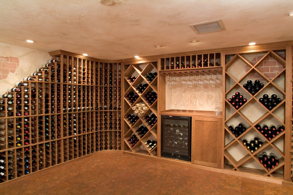 Mediterranean wine cellar in Philadelphia with storage racks.