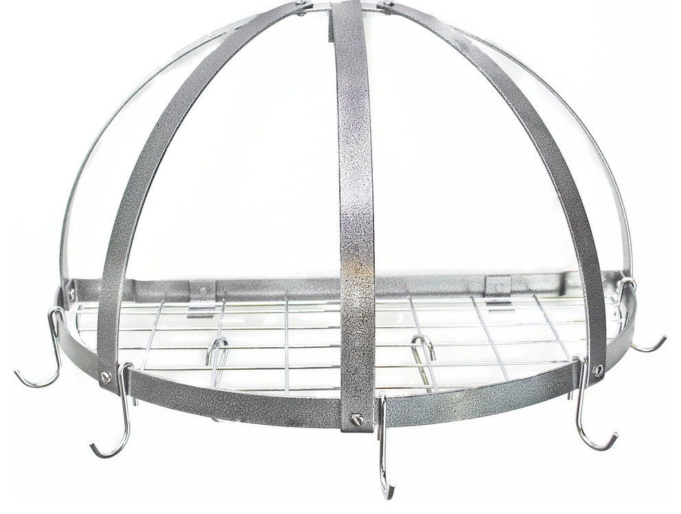 Half Dome Pot Rack With Grid, Hammered Steel and Chrome
