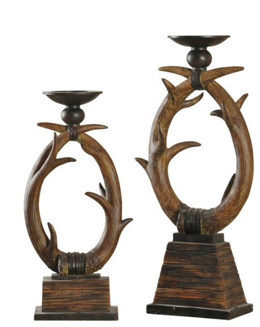Mossy Oak Brand Antler Candle Holders Set Of 2 Rustic