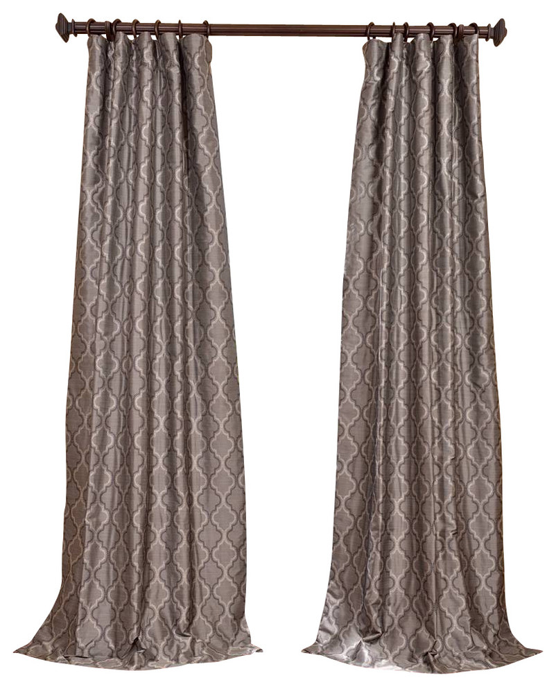 Safi Silver Jacquard Curtain Single Panel Traditional Curtains by