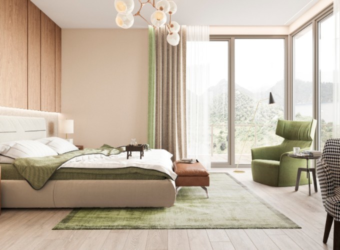 Современный интерьер загородного дома - спальня