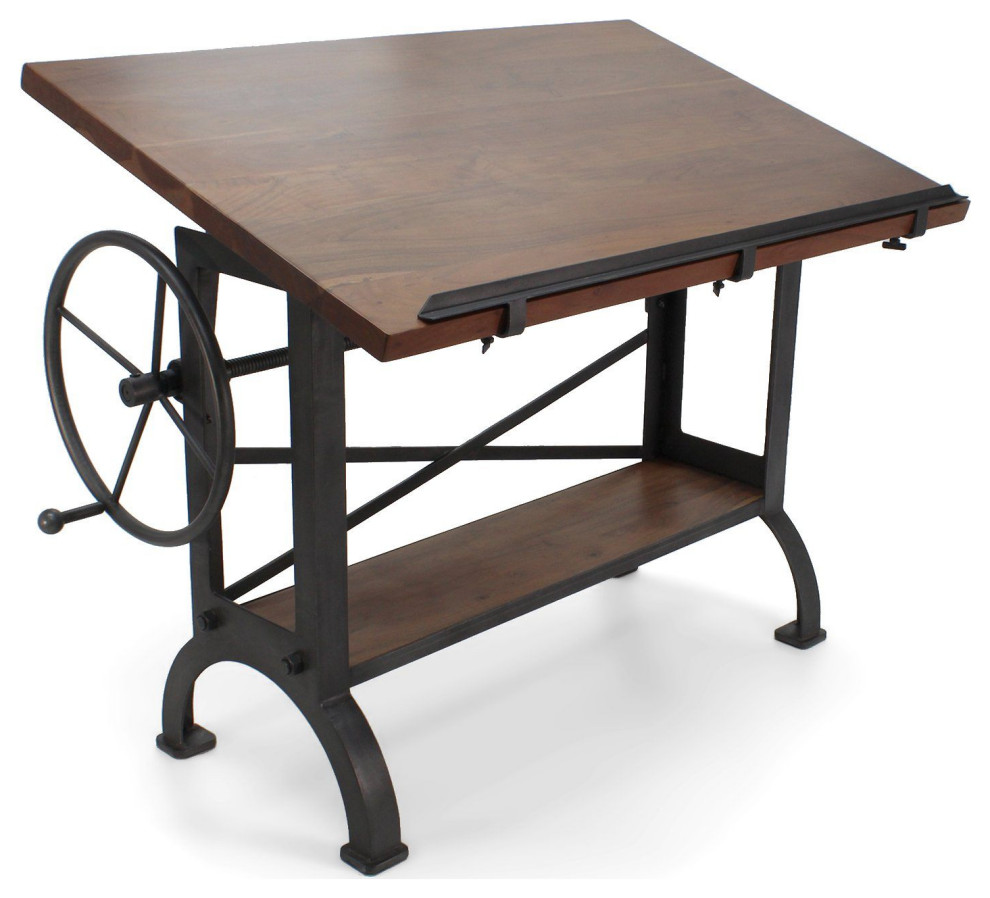 Millworks Vintage Industrial Tilt Crank Drafting Desk Provincial