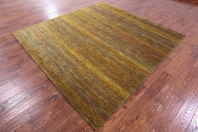 Gold 8' Square Super Savannah Gabbeh Handmade Wool & Silk Rug - Q22197 ...