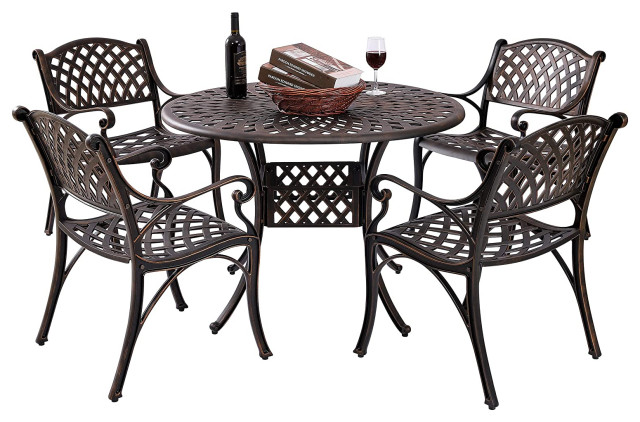 Kinger Home 5 Piece Cast Aluminum Outdoor Patio Dining Table Set Antique Brown Traditional Sets By - Aluminum Outdoor Patio Dining Set Kinger Home 5 Piece Cast Aluminum Outdoor Patio Dining Table Set Antique Brown Traditional Sets By - Aluminum Outdoor Patio Dining Set