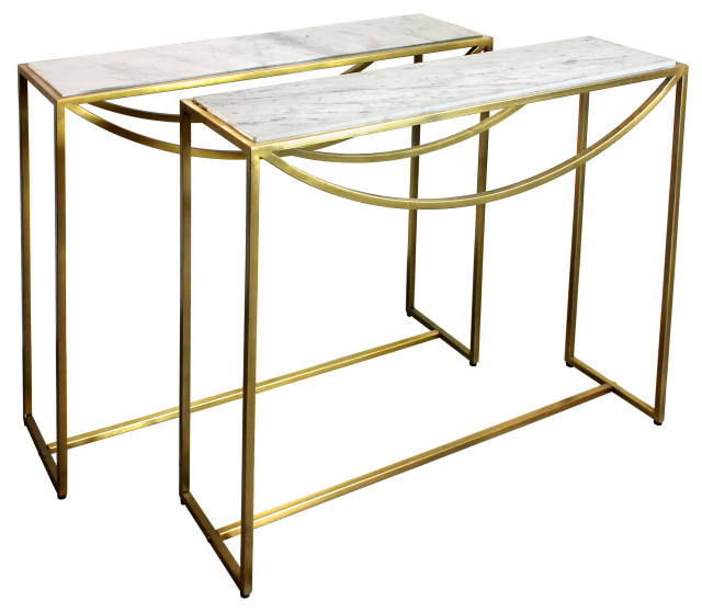 2-Piece Set: Morgan Marble Console Table With Brass Finished Iron Base