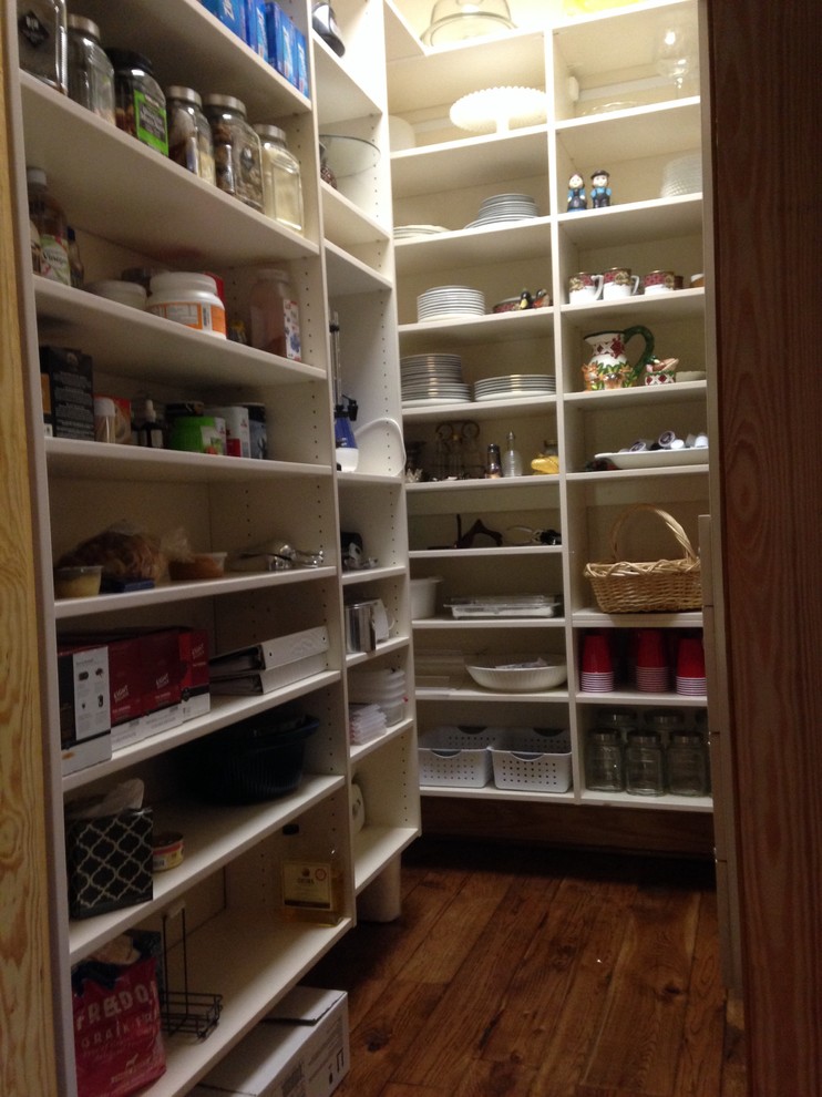 Photo of a large contemporary u-shaped kitchen pantry in Birmingham with flat-panel cabinets and white cabinets.