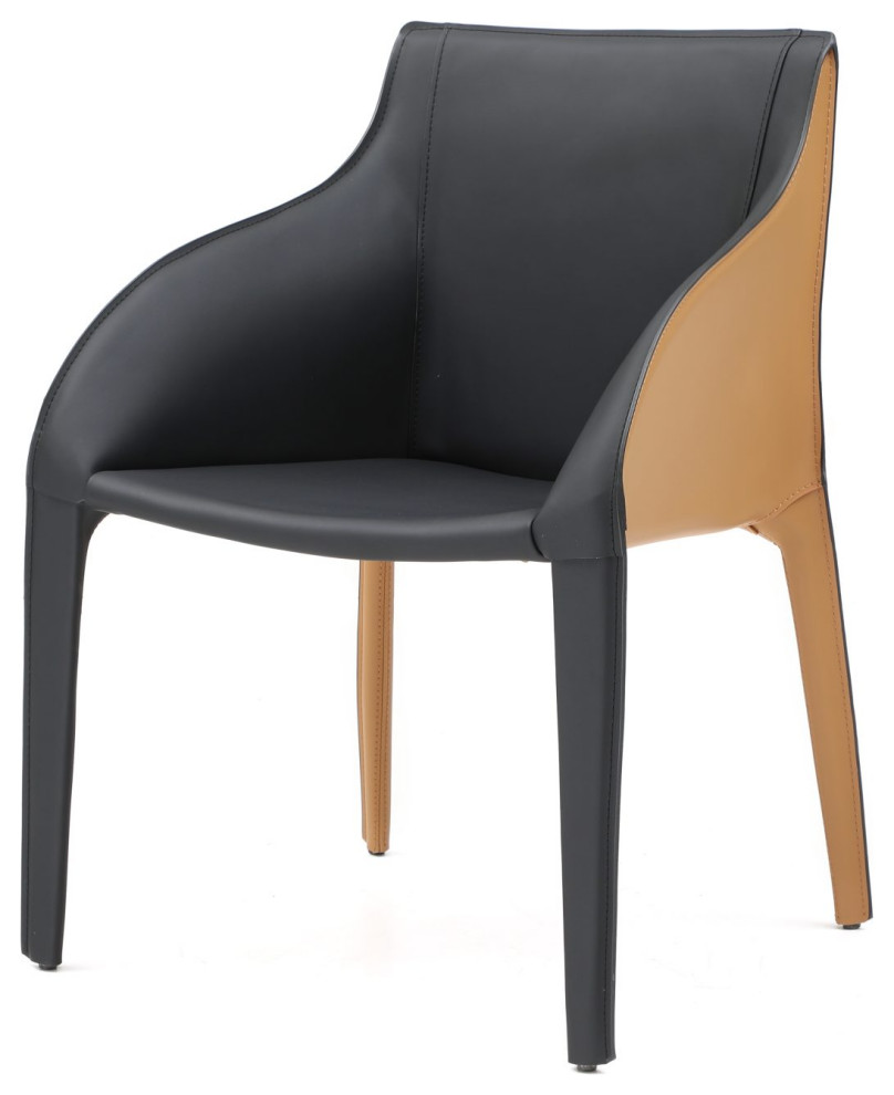 Emory Dining Armchair, Black and Brown Faux Leather Contemporary