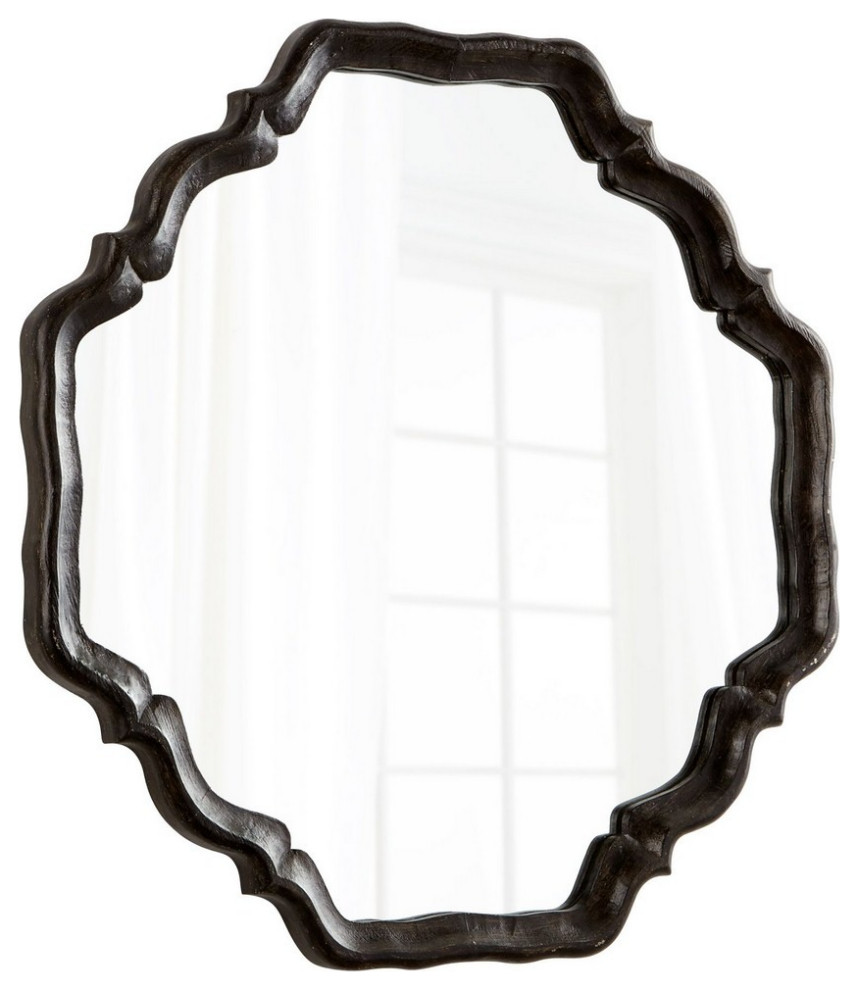 Rustic Scalloped Wall Decor Mirror in Antique Brown Curved Beveled