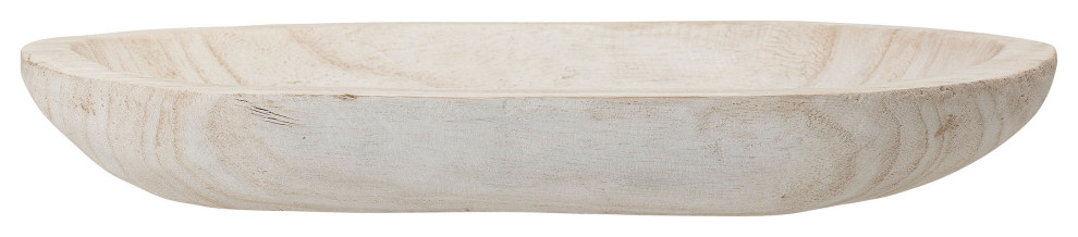 Hand-Carved Paulownia Wood Bowl, Whitewashed Finish