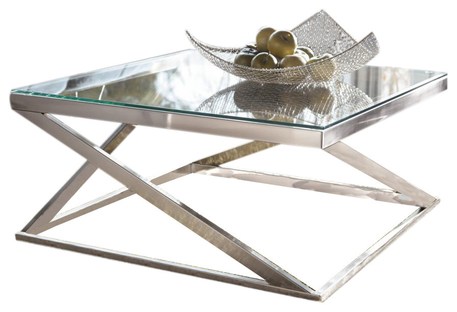 Coylin Square Cocktail Table, Brushed Nickel Contemporary Coffee
