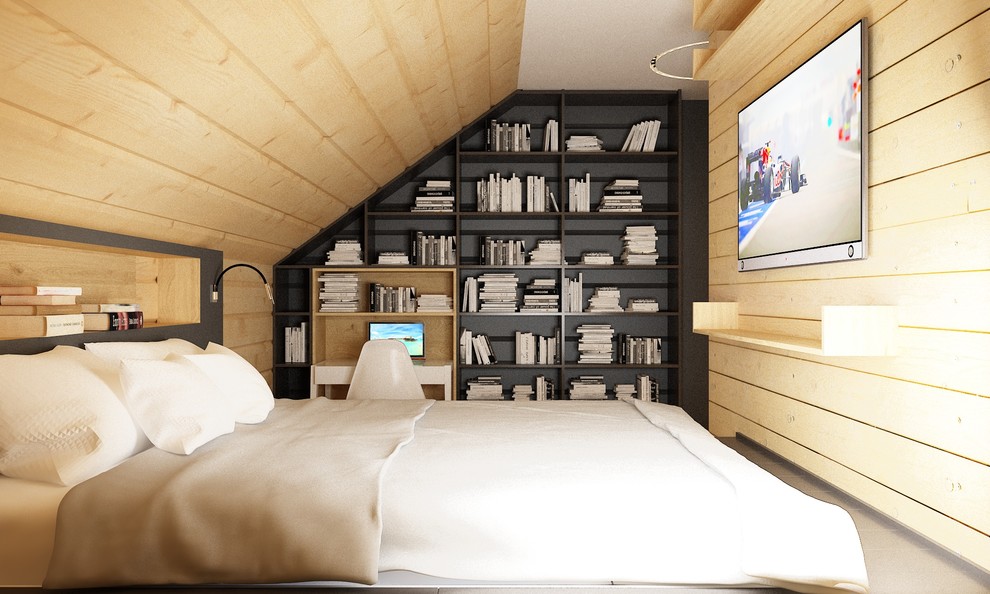 Интерьер загородного дома из оцилиндрованного бруса.