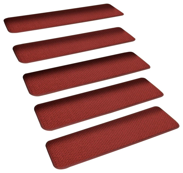 Set of 15 SkidResistant Carpet Stair Treads Brick Red Contemporary