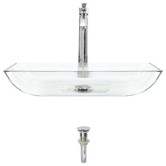 640 Colored Glass Vessel Sink, Crystal, 726 Vessel Faucet, Chrome