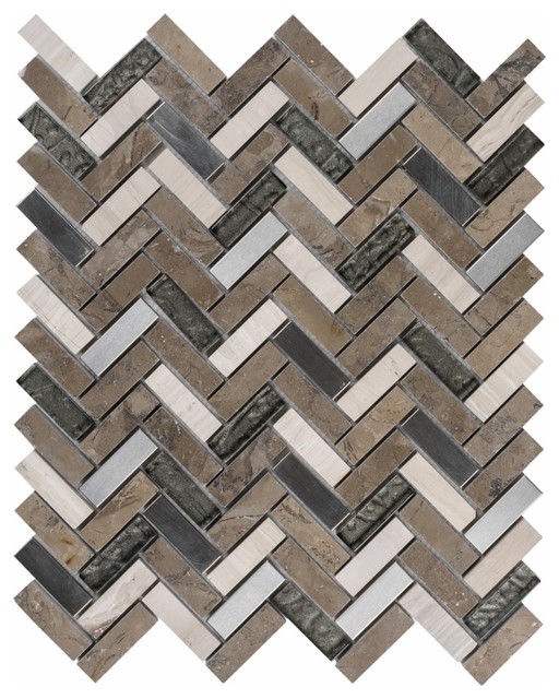 12"x12" Herringbone Imagination Mosaic, Set Of 4, Pingora