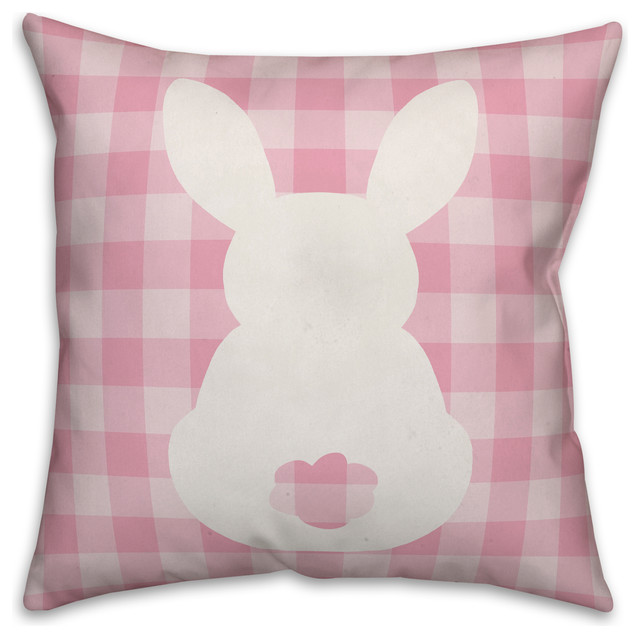 Pink Buffalo Check Sitting Bunny Silhouette 16x16 Throw Pillow
