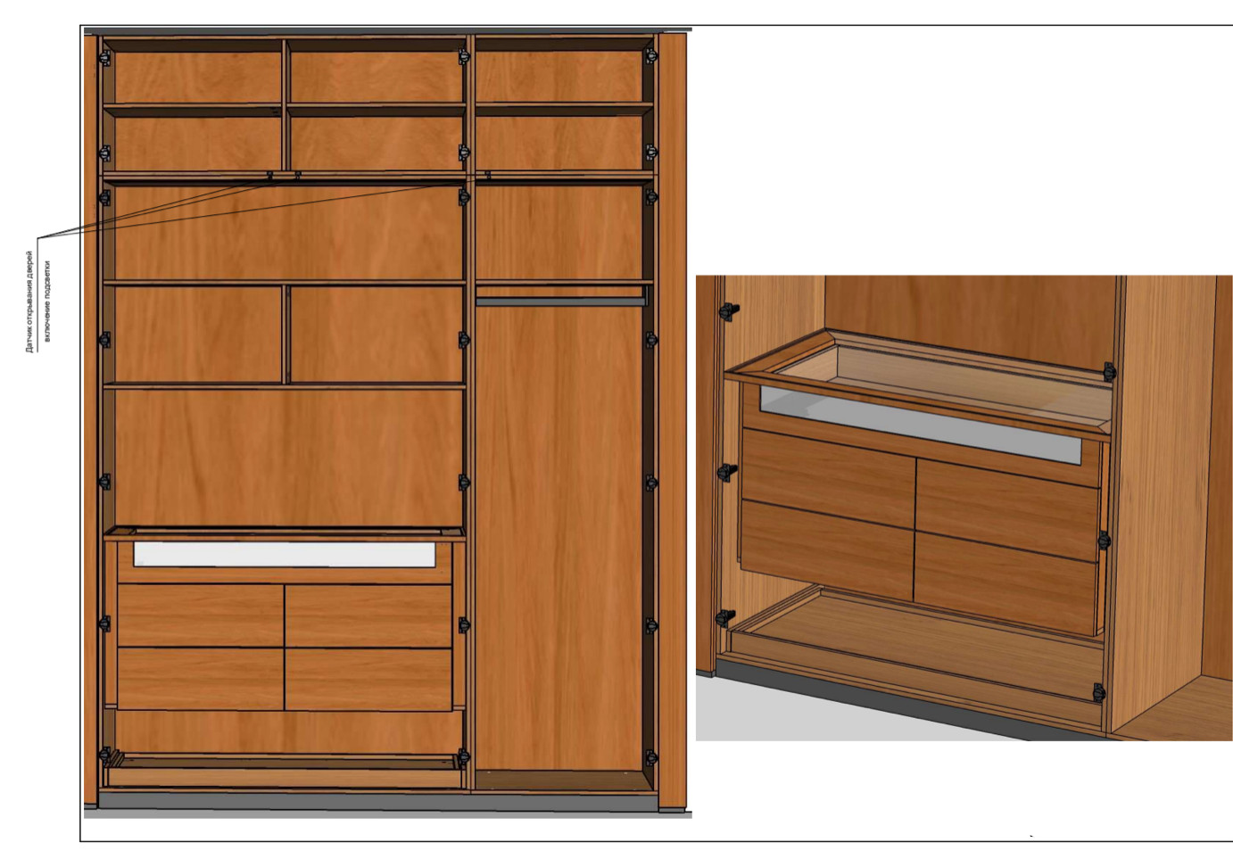 Распашной шкаф из массива дуба