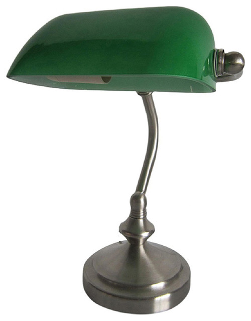 Simple Designs Office Decorative Brushed Nickel Base Bankers Lamp Traditional Desk Lamps