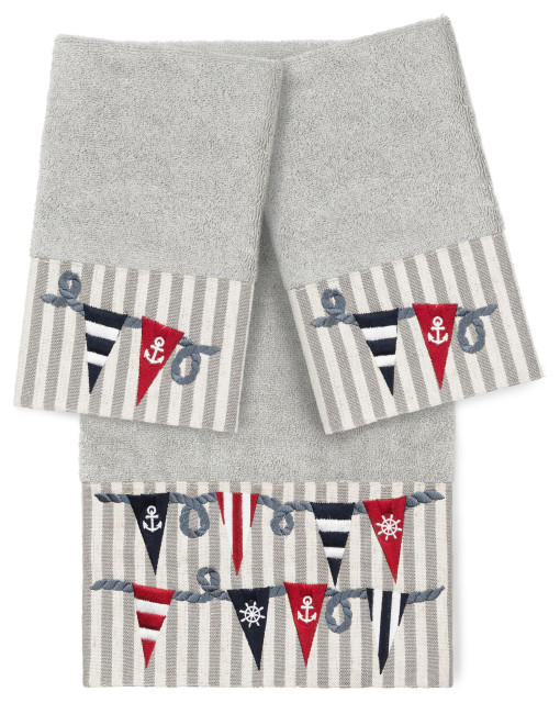 100 Turkish Cotton Ethan 3Piece Embellished Towel Set, Light Gray