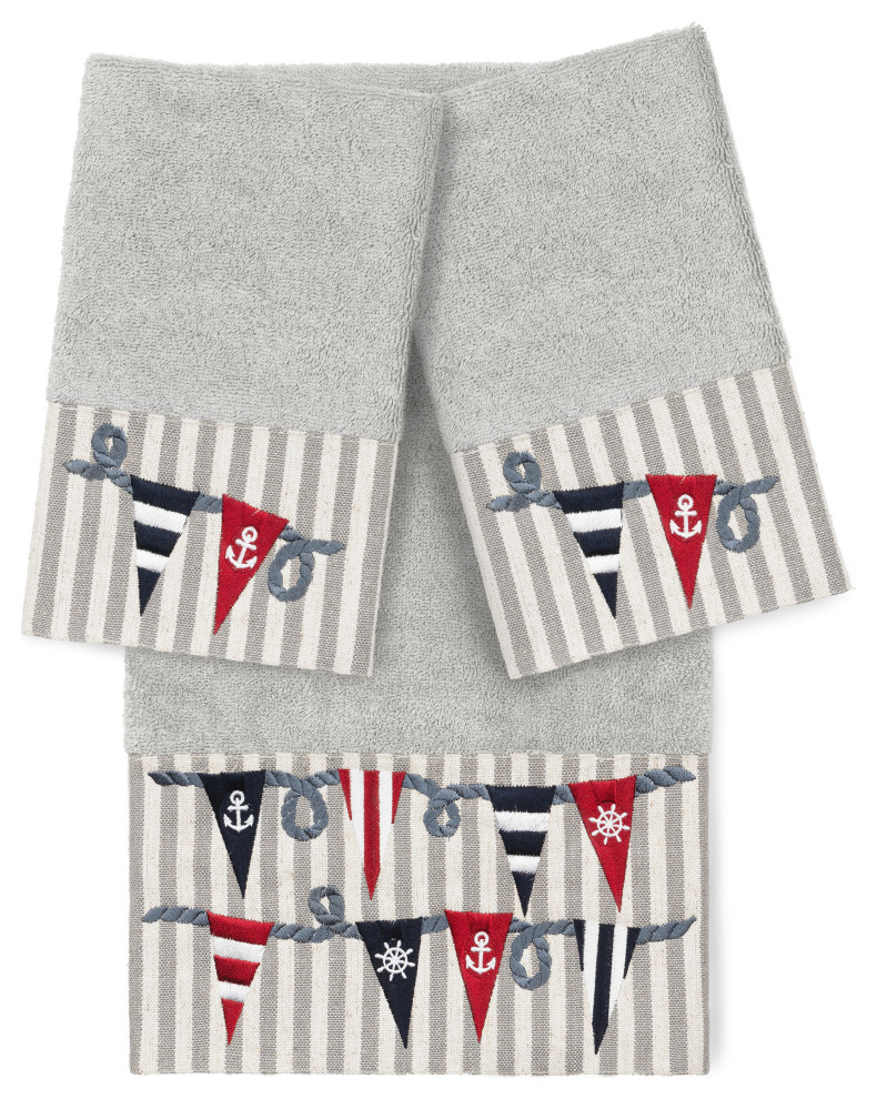 100 Turkish Cotton Ethan 3Piece Embellished Towel Set, Light Gray Bath Towels by Linum