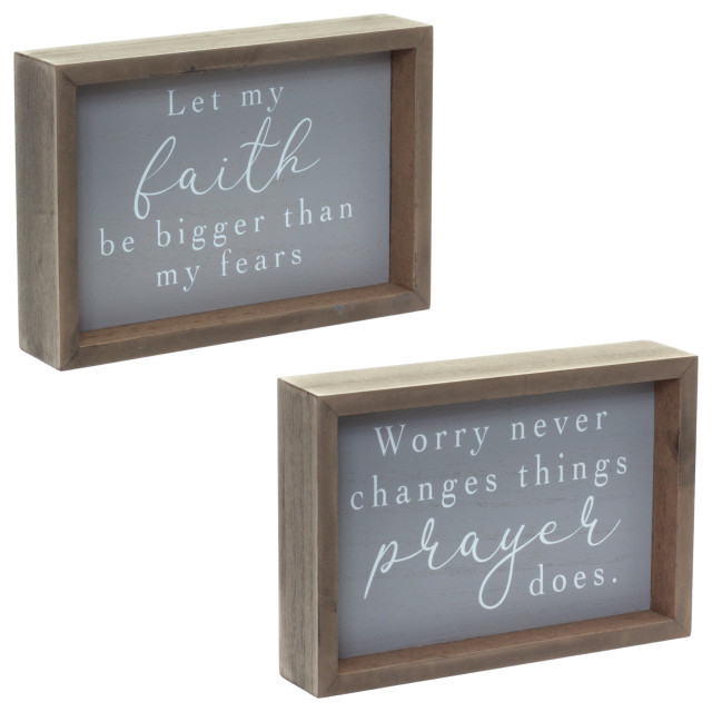Prayer and Faith Plaque, 2Piece Set, 7"Lx5"H Mdf Contemporary Decorative Objects And