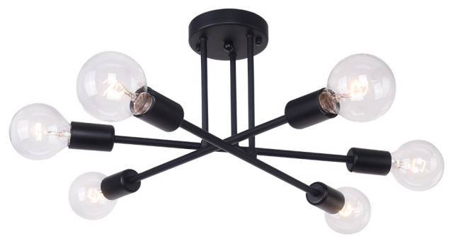 6 Light Sputnik Linear Semi Flush Mount Light - Midcentury - Flush ...