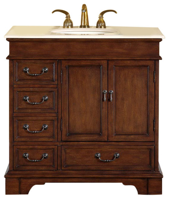 36 Inch Dark Brown Bathroom Vanity With Single Sink Marble Traditional Traditional Bathroom Vanities And Sink Consoles By Luxury Bath Collection