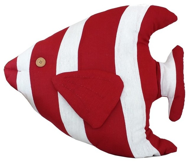 Tropical Fish Pillow, Red, 18" Beach Style Decorative Pillows by