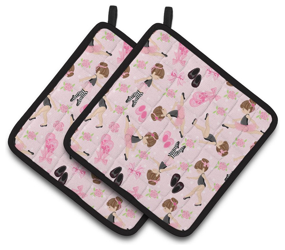 Ballerinas and Roses Pot Holders, Set of 2 Contemporary Oven Mitts