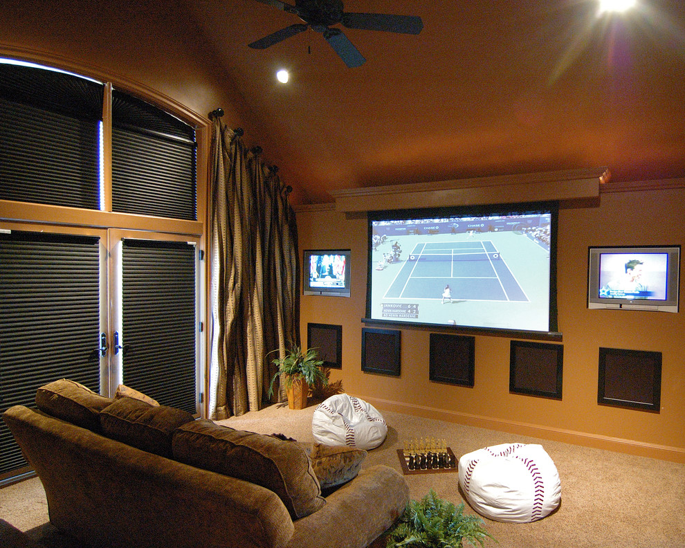 Inspiration for a traditional home theatre in Charlotte.