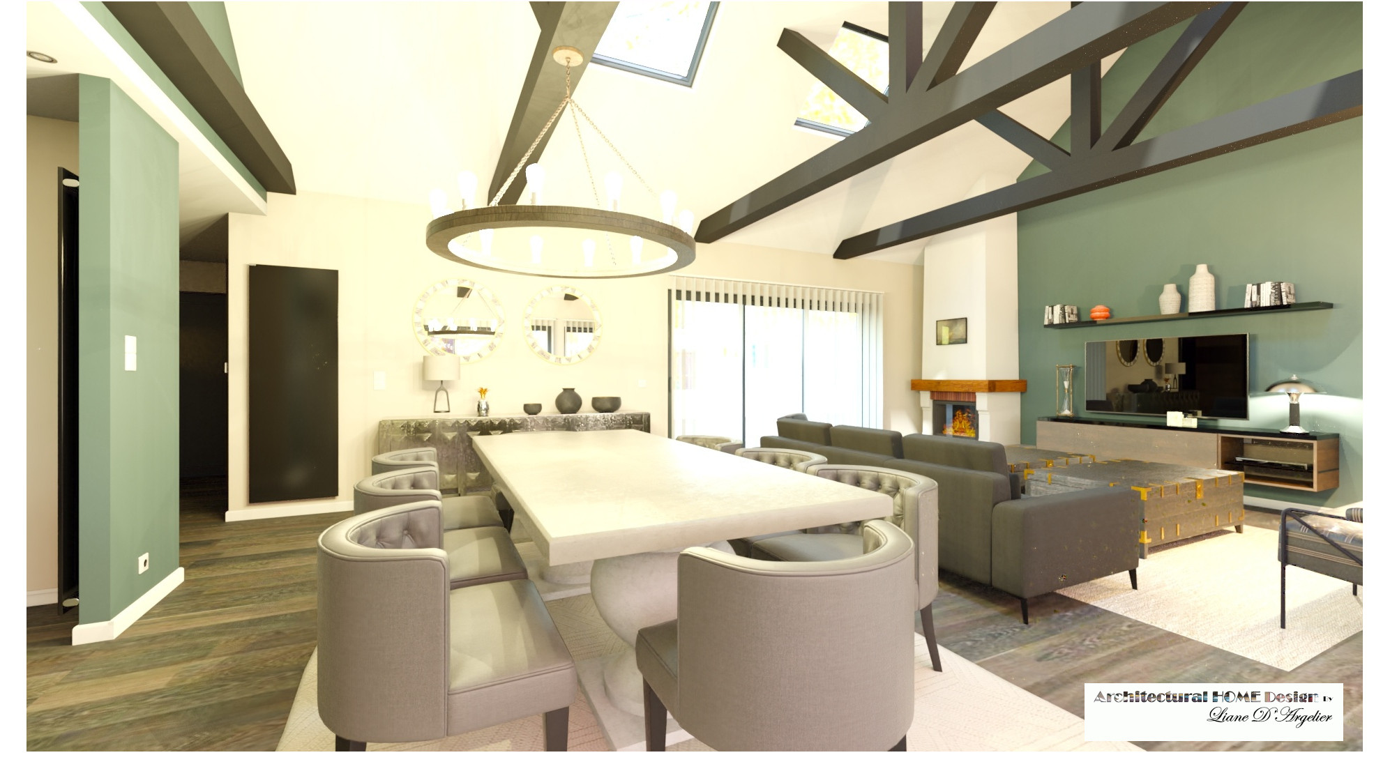 Salon rénové de 48 m² avec ferme de toit