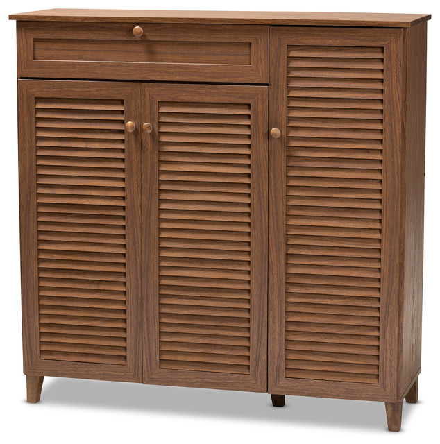 Aretha Walnut 11-Shelf Wood Shoe Storage Cabinet With Drawer