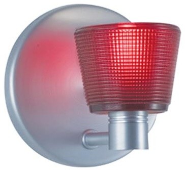 Tiny Grids Satin Nickel Wall Sconce with Red Glass