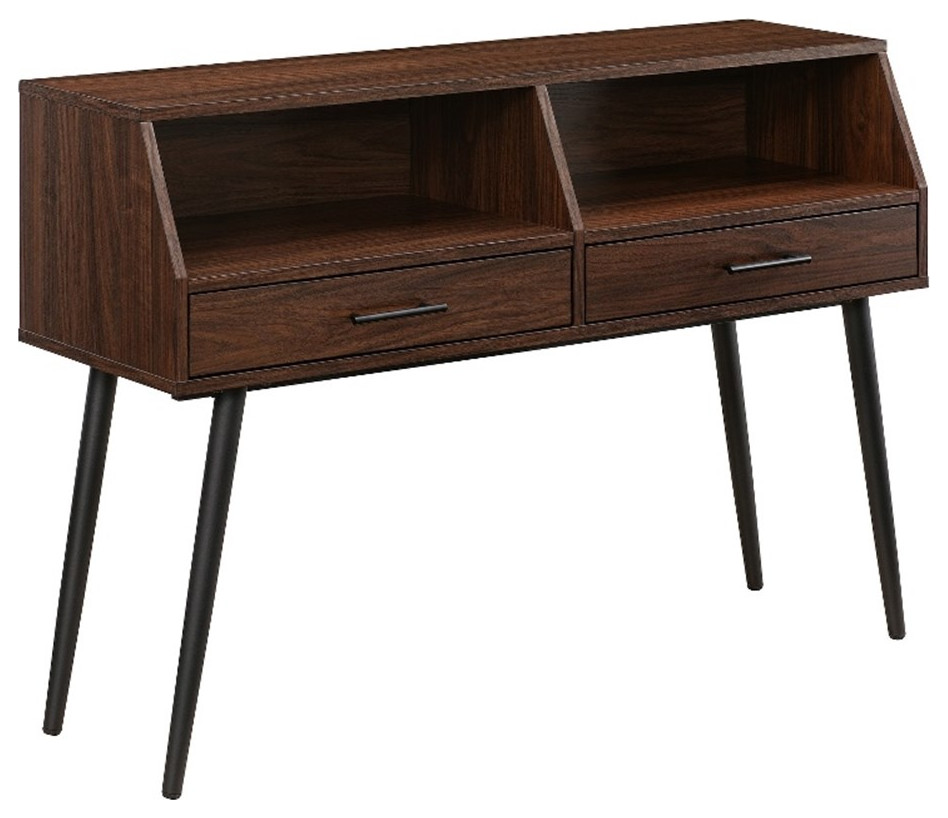 44" Contemporary 2-Drawer Wood Entry Table - Dark Walnut / Black ...